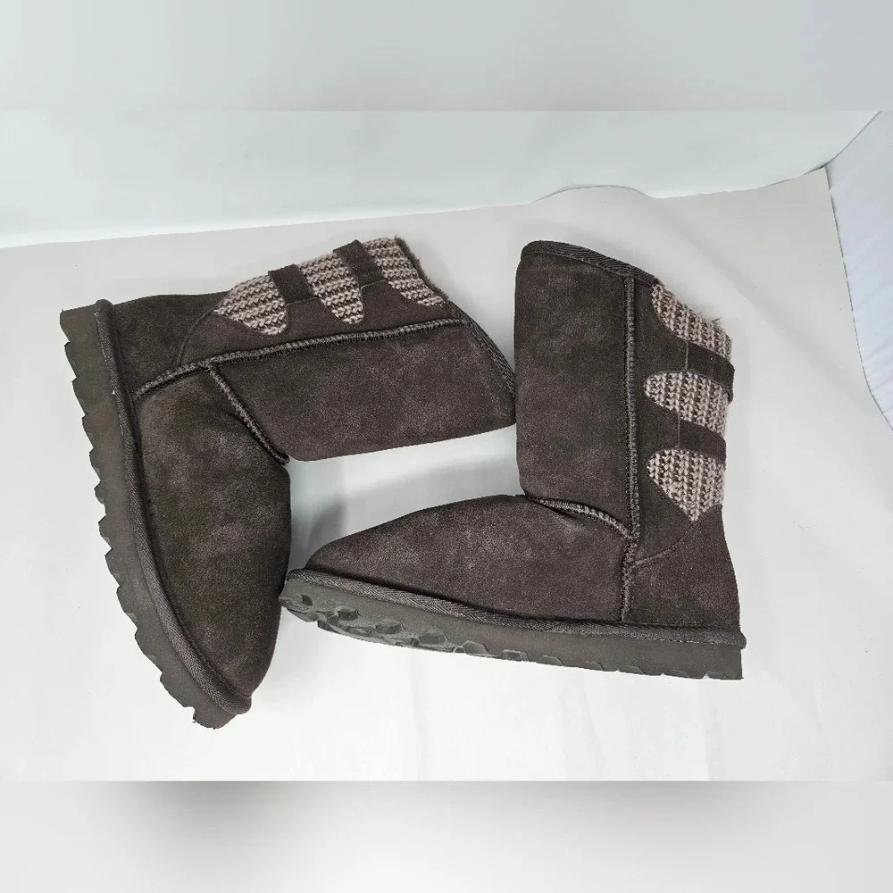 Dream Pairs Boots Womens Sz 8 Brown Faux Suede Knitted Back Faux Fur Adj.
